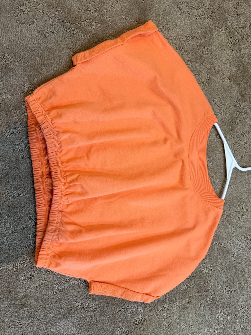 Bershka Orange Cropped Short Sleeve Sweatshirt / Elastic Hem Top - Size S